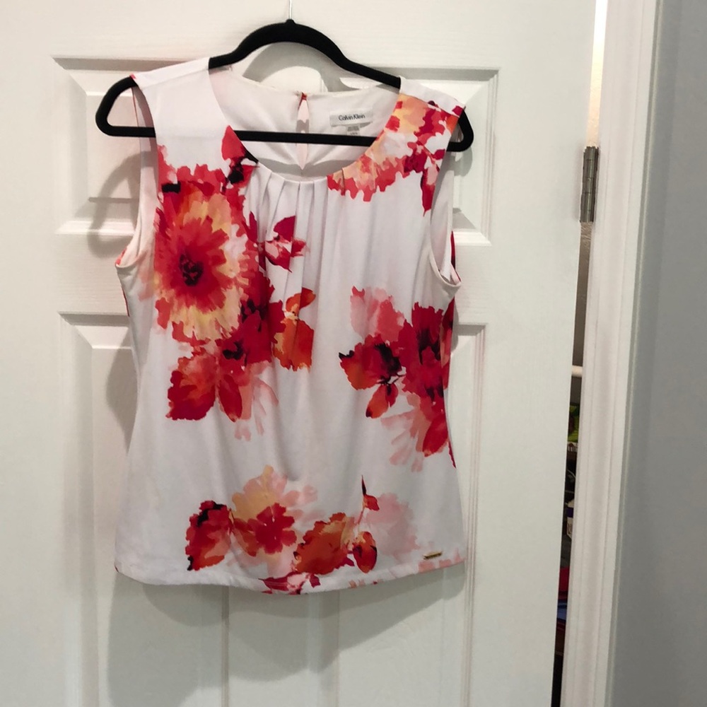Calvin Klein Pleated Neck Sleeveless Top